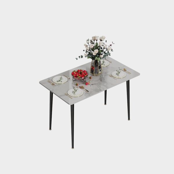 Kitchen Dining Table Rectangular Modern Sintered Stone Marble Effect Table Top with Tapered Metal Legs - Imagen 3